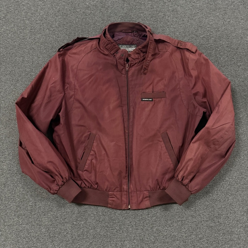 Vintage Members Only Cafe Racer Jacket Mens 44 Burgundy Good Epaulettes Zip